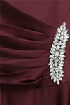 Önü Drapeli Taş Detaylı Saten Elbise -Bordo-Elbise-386-6261-R04