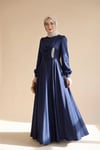 Önü Drapeli Taş Detaylı Saten Elbise -Laci-Elbise-386-6261-R03