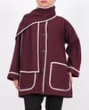 Önü Düğmeli Atkılı Cepli Ceket  -Bordo-Hırka-111-50712-R04