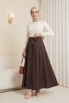Önü Düğmeli Bağcıklı Paraşüt Etek -Kahve-Etek-346-3085-R15