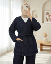 Önü Düğmeli Çİft Cepli Kuşaklı Kot Takım  -K.Laci-Takım-197-10070-R62