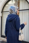 Önü Düğmeli Kapşonlu Apolet Detaylı Cepli Kot Kap  -Lacivert