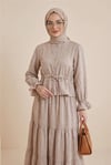 Önü Düğmeli Kolu Lastikli Tünel Bağcıklı Keten Takım -Vizon-Takım-349-7032-R23