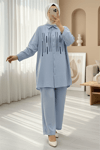 Önü Düğmeli Pul Payetli Pantolonlu Takım  -Bebe Mavi-Takım-138-6720-R32