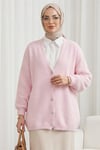 Önü Düğmeli Sakallı Salaş Triko Hırka    -Pudra-Hırka-109-9756-R06