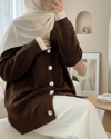 Önü Düğmeli Sakallı Salaş Triko Hırka -Kahve-Hırka-295-1291-R15