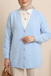 Önü Düğmeli Sakallı Salaş Triko Hırka    -Mavi-Hırka-109-9756-R31