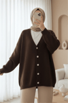 Önü Düğmeli Sakallı Salaş Triko Hırka   -Kahve-Hırka-109-9756-R15