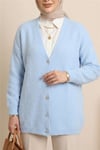 Önü Düğmeli Sakallı Salaş Triko Hırka    -Mavi-Hırka-109-9756-R31