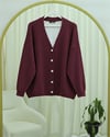Hırka-Önü Düğmeli Sakallı Salaş Triko Hırka   -Bordo-109-9756-R04