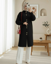 Önü Düğmeli Uzun Sakallı Yumoş  Hırka -Siyah-Hırka-280-3265-R01