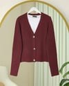 Önü Düğmeli Yumoş Triko Hırka -Bordo-Hırka-385-3748-R04