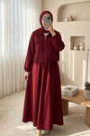Önü Fermuarlı Beli Ve Kolu Lastikli Cep Detaylı Dabıl İkili Takım -Bordo-Takım-349-7077-R04
