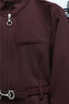 Önü Fermuarlı Cep Detaylı Beli Kemerli Etekli Diagonal Takım -Bordo-Takım-253-13170-R04