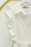 Önü Fırfırlı Bağcıklı Eteği Katlı Pantolonlu Kimono Takım   -Beyaz-Takım-349-7001-R02