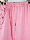 Önü Fırfırlı Bağcıklı Eteği Katlı Pantolonlu Kimono Takım    -Pembe-Takım-349-7001-R20
