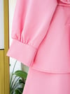 Önü Fırfırlı Bağcıklı Eteği Katlı Pantolonlu Kimono Takım    -Pembe-Takım-349-7001-R20