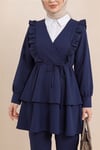 Önü Fırfırlı Bağcıklı Eteği Katlı Pantolonlu Kimono Takım  -Laci-Takım-349-7001-R03