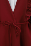 Önü Fırfırlı Bağcıklı Eteği Katlı Pantolonlu Kimono Takım -Bordo-Takım-349-7001-R04