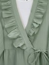 Önü Fırfırlı Bağlamalı Krinkıl Kimono -Mint-Kimono&Kaftan-349-7005-R24