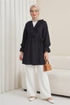 Önü Fırfırlı Bağlamalı Krinkıl Kimono -Siyah-Kimono&Kaftan-349-7005-R01