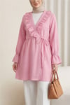 Önü Fırfırlı Bağlamalı Krinkıl Kimono   -Pembe-Kimono&Kaftan-349-7005-R20