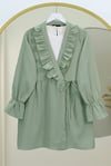 Önü Fırfırlı Bağlamalı Krinkıl Kimono -Mint-Kimono&Kaftan-349-7005-R24