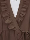 Önü Fırfırlı Bağlamalı Krinkıl Kimono -Kahve-Kimono&Kaftan-349-7005-R15