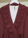 Önü Fırfırlı Bağlamalı Krinkıl Kimono -Bordo-Kimono&Kaftan-349-7005-R04