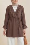 Önü Fırfırlı Bağlamalı Krinkıl Kimono -Kahve-Kimono&Kaftan-349-7005-R15