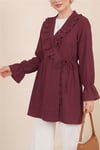 Önü Fırfırlı Bağlamalı Krinkıl Kimono -Bordo-Kimono&Kaftan-349-7005-R04