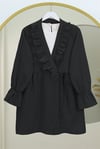 Önü Fırfırlı Bağlamalı Krinkıl Kimono -Siyah-Kimono&Kaftan-349-7005-R01