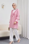Önü Fırfırlı Bağlamalı Krinkıl Kimono   -Pembe-Kimono&Kaftan-349-7005-R20