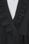 Önü Fırfırlı Bağlamalı Krinkıl Kimono -Siyah-Kimono&Kaftan-349-7005-R01