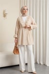 Önü Fırfırlı Bağlamalı Krinkıl Kimono -Bej-Kimono&Kaftan-349-7005-R56