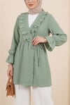 Önü Fırfırlı Bağlamalı Krinkıl Kimono -Mint-Kimono&Kaftan-349-7005-R24