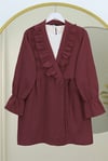 Önü Fırfırlı Bağlamalı Krinkıl Kimono -Bordo-Kimono&Kaftan-349-7005-R04