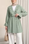Önü Fırfırlı Bağlamalı Krinkıl Kimono -Mint-Kimono&Kaftan-349-7005-R24