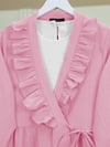 Önü Fırfırlı Bağlamalı Krinkıl Kimono   -Pembe-Kimono&Kaftan-349-7005-R20