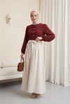 Önü Fiyonk Detaylı Düğmeli Kolu Lastikli Bluz   -Bordo-Bluz-398-1043-R04
