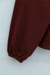Önü Fiyonk Detaylı Düğmeli Kolu Lastikli Bluz   -Bordo-Bluz-398-1043-R04