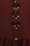 Önü Fiyonk Detaylı Düğmeli Kolu Lastikli Bluz   -Bordo-Bluz-398-1043-R04