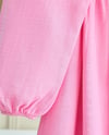 Önü Fiyonk Detaylı Kolları Lastikli Müslin Elbise -Pembe-Elbise-349-7071-R20