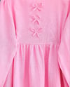 Önü Fiyonk Detaylı Kolları Lastikli Müslin Elbise -Pembe-Elbise-349-7071-R20