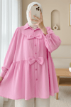 Önü Fiyonk Detaylı Parçalı Gömlek -Pembe-Gömlek-398-1026-R20