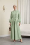 Önü Nervürlü Yarım Düğmeli Poplin Elbise -A.Yeşil-Elbise-111-61583-R69