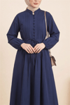 Önü Nervürlü Yarım Düğmeli Poplin Elbise -Laci-Elbise-111-61583-R03