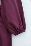 Önü Nervürlü Yarım Düğmeli Poplin Elbise -Mürdüm-Elbise-111-61583-R09