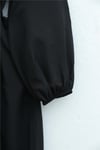 Önü Nervürlü Yarım Düğmeli Poplin Elbise -Siyah-Elbise-111-61583-R01