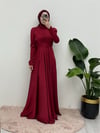 Önü Pliseli Saten Abiye  -Bordo-Saten Abiye-337-6759-R04
